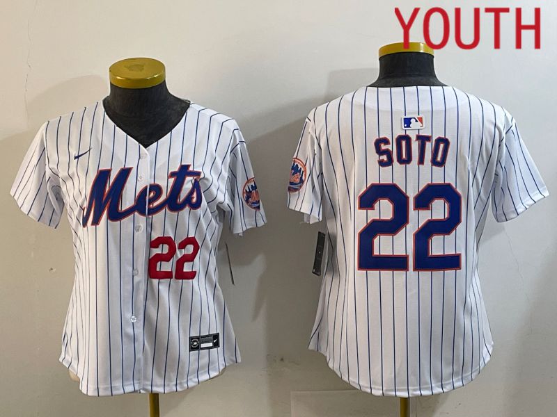Youth New York Mets 22 Soto White Stripe Game 2024 Nike MLB Jersey style 2